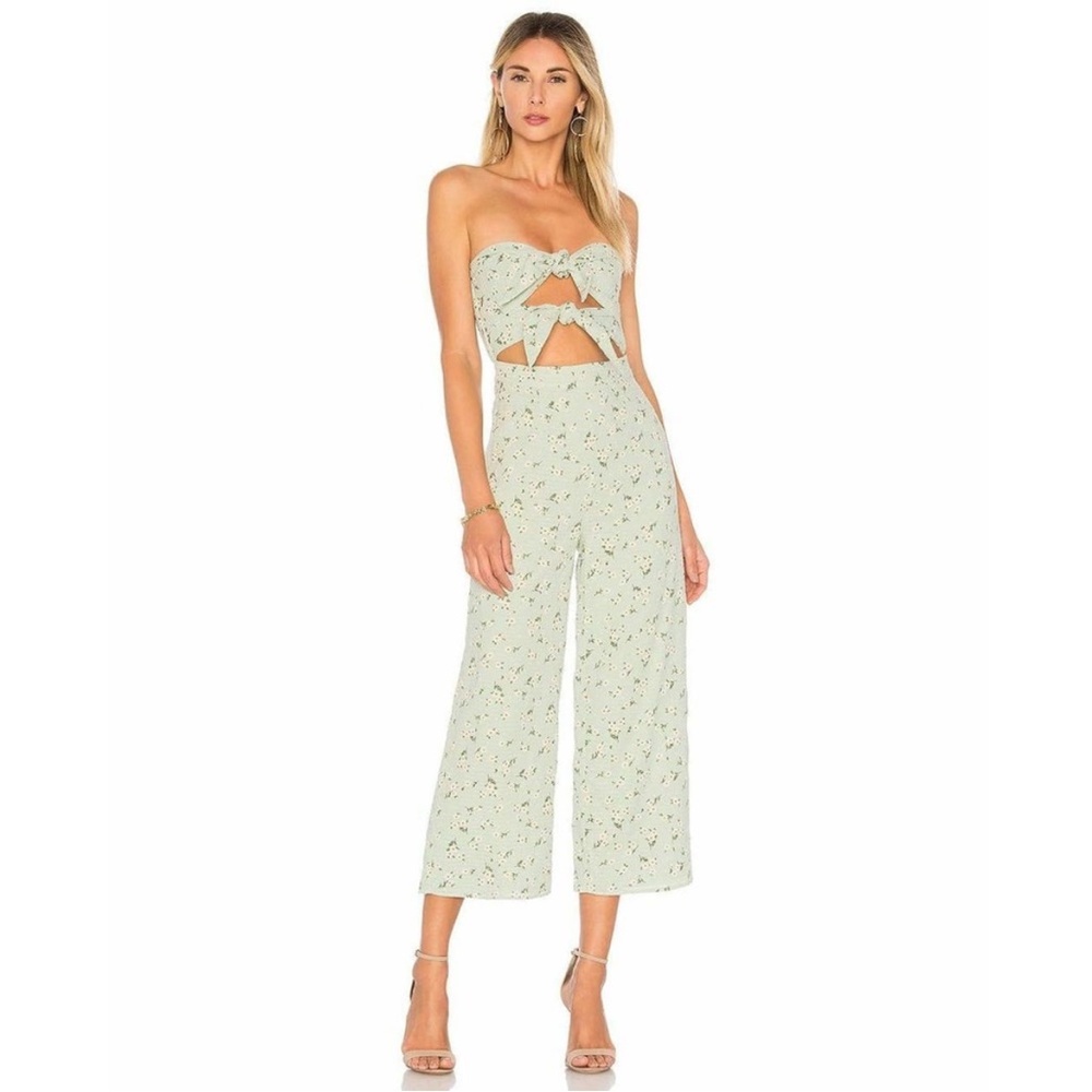MAJORELLE Green and White Floral Jumpsuit with Cut-Out Detail